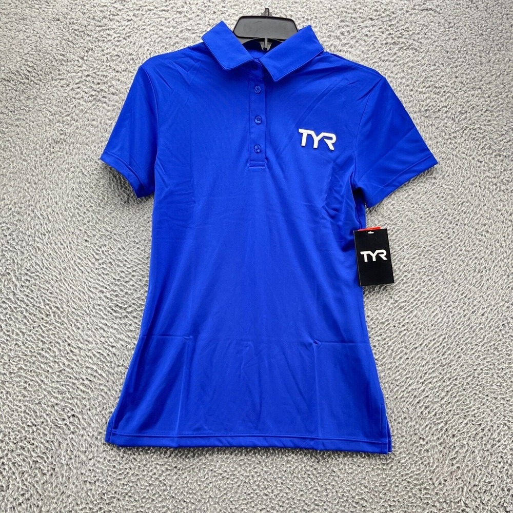 TYR Top Womens Small Blue Shirt Sleeve Collared Polo Tech‎ New $39.99